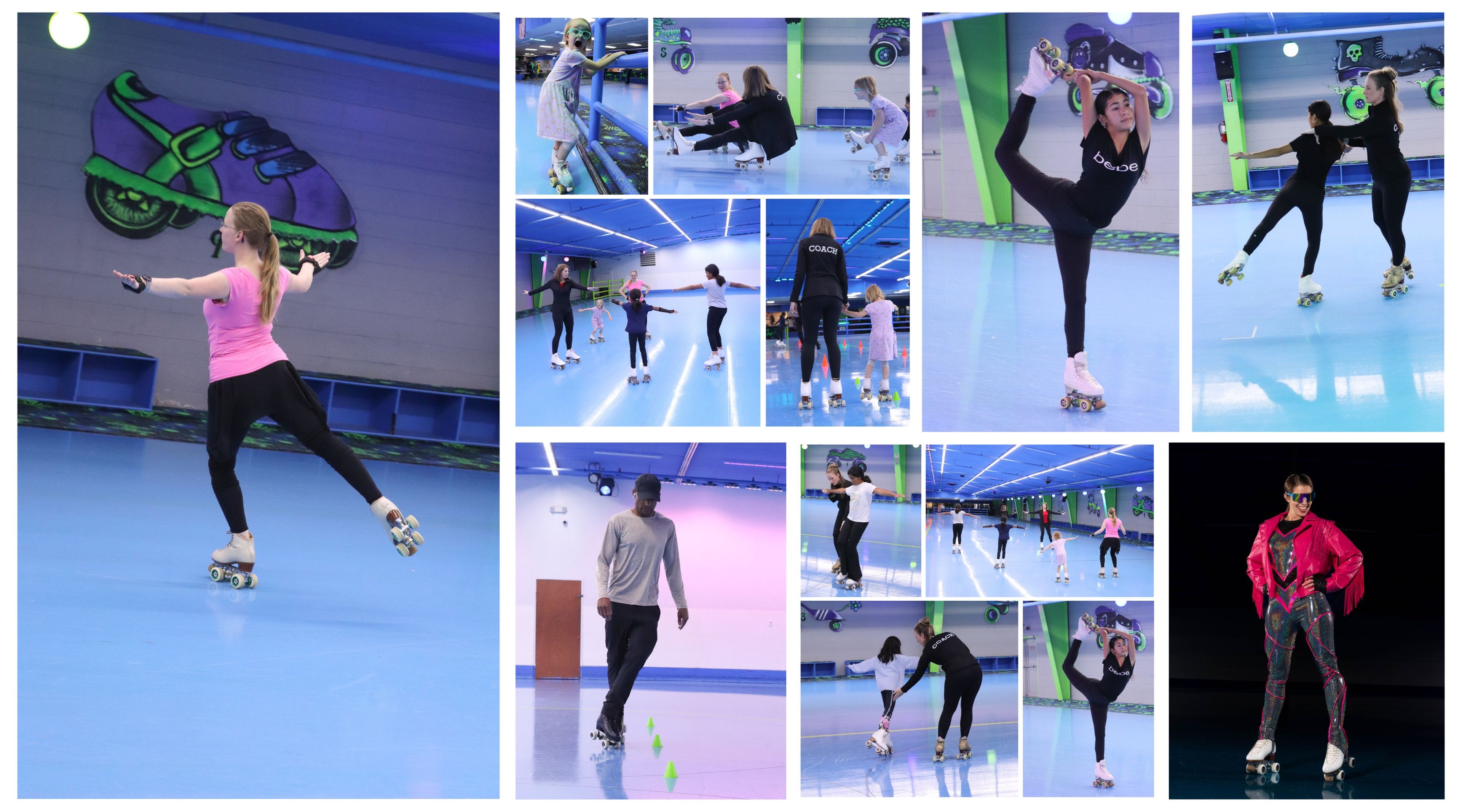 Artistic roller skating, learn to roller skate class, Denver, Colorado, Lakewood, Coaches teaching student how to roller skate, families having fun roller skating, confidence roller skating, sports that build confidence, skating family, roller skating community, skills testing, roller skating skills, competitive roller skating, USARS Nationals championship, inline roller skating, roller skating is a sport, performance sport, Team sport