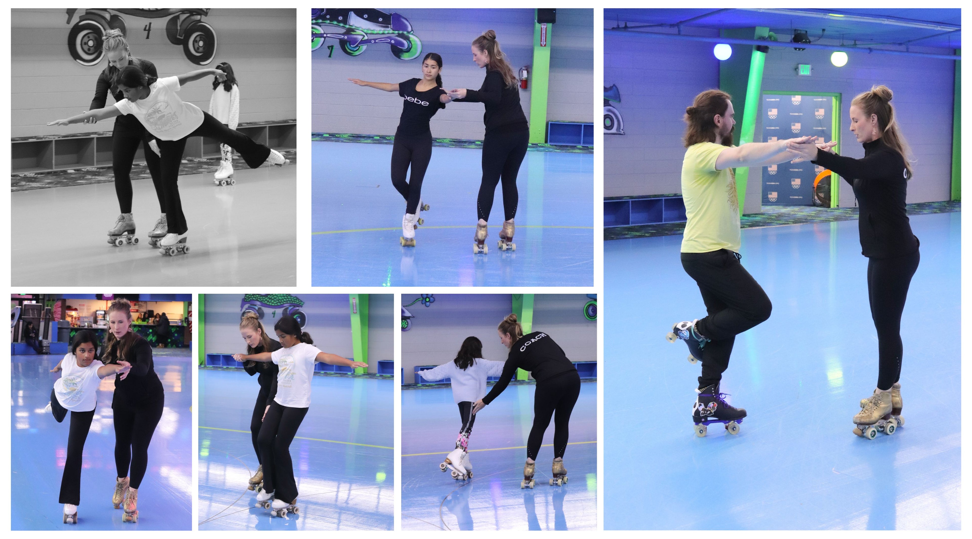 Artistic roller skating, learn to roller skate class, Denver, Colorado, Lakewood, Coaches teaching student how to roller skate, families having fun roller skating, confidence roller skating, sports that build confidence, skating family, roller skating community, skills testing, roller skating skills, competitive roller skating, USARS Nationals championship, inline roller skating, roller skating is a sport, performance sport, Team sport